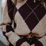 ANOUCK BURGUNDY/BEIGE ARGYLE DRESS