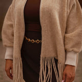 AUTUMN BEIGE FRINGE PONCHO