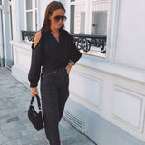 QUINLYN BLACK CUT-OUT BLOUSE