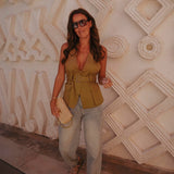 NORELLE KHAKI HALTER TOP