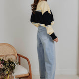 LENTHE YELLOW/DARK BLUE STRIPED POLO SWEATER