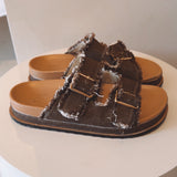 YULIANA BROWN DENIM SLIPPERS