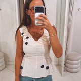 SARI ECRU POLKADOTS TOP