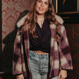 FUR YOUR WARDROBE BURGUNDY CHECKERED JACKET