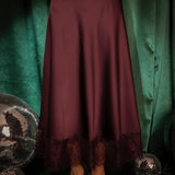 HO HO HOLD ME BURGUNDY SATIN SKIRT