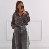 EMILIA BROWN/GREY STRIPED SWEATER