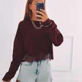 INEZ BORDEAUX LONGSLEEVE SHIRT WITH LACE