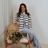 MONA ECRU STRIPED CARDIGAN WITH SCARF