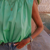GHIZLANE LIGHT GREEN OPEN BACK BLOUSE