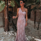 MAR SERENA PINK LACE ONE SHOULDER DRESS