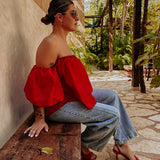HOLA RED OFF SHOULDER TOP