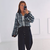 BENTE DARK BLUE/BEIGE CHECKERED CARDIGAN