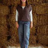 AURIELLE BROWN KNITTED ZIP SWEATER