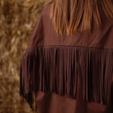 MUSTANG BROWN FRINGE BLOUSE
