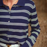 QUINLYN DARK BLUE STRIPED LONGSLEEVE POLO SHIRT