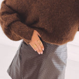 FALL IS COMING BROWN CUT-OUT SWEATER