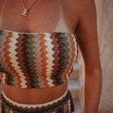 SELOUANE BROWN/KHAKI CROCHET TWO-PIECE SET