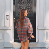 MARJORIE RED/DARK GREY CHECKERED BLOUSE