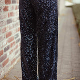 MAEVA DARK BLUE SEQUIN PANTS