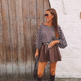 SEREN BROWN/WHITE STRIPED T-SHIRT
