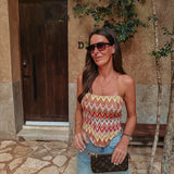 CORTES BEIGE/ORANGE BUSTIER TOP