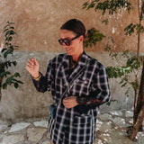 MAYARO DARK BLUE SHORTSLEEVE CHECKERED BLAZER