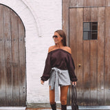 VIXIE BROWN SWEATER WITH A BUILT-IN NECKLACE