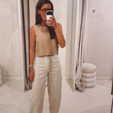 PRE-ORDER BEIGE STRIPED BALLOON JEANS 9352