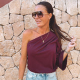 CALELLA BORDEAUX ONE SHOULDER BLOUSE