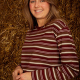 CADENCE BURGUNDY/BROWN STRIPED LONGSLEEVE SHIRT
