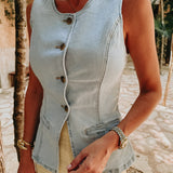 ZAPATA LIGHT BLUE DENIM BUTTON BLOUSE