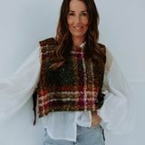 FEBE DARK GREEN CHECKERED SLEEVELESS KNIT TOP