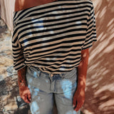 DALILA DARK BLUE/ECRU STRIPED T-SHIRT