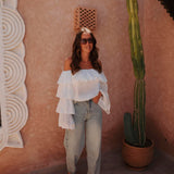 FARASHA WHITE LAYER OFF SHOULDER BLOUSE