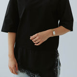 NORA BLACK LONG ASYMMETRIC LACE T-SHIRT