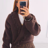 NINA BROWN FRINGE PULLOVER