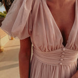 ZOUHAIRA NUDE TULLE DRESS