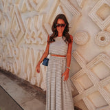 LAYALI BEIGE STRIPED TWO-PIECE SET
