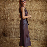 ROXANNE BURGUNDY LEATHER DRESS