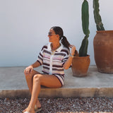 MARAVIVA ECRU STRIPED CROCHET TWO-PIECE SET