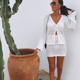 SOLENNE WHITE CROCHET TWO-PIECE SET