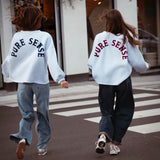 PURE SENSE GREY SWEATER - DARK BLUE LETTERS