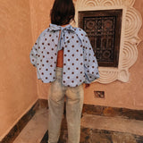 PARADISE LIGHT BLUE POLKADOTS OPEN BACK BLOUSE