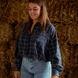 YOLANDA DARK BLUE CHECKERED BLOUSE