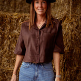 SKYLAR BROWN SUEDE BUTTON BLOUSE