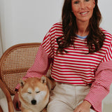 GWEN RED/ECRU STRIPED LONGSLEEVE SHIRT