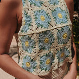 LOLITA BLUE FLOWER CROCHET TWO-PIECE SET