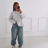 BLUE PAINT SPLATTER BALLOON JEANS A5220