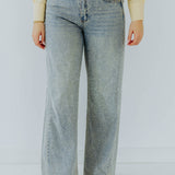 LIGHT BLUE RHINESTONE WIDE LEG JEANS A3022