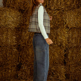 FAEDRA BROWN CHECKERED SLEEVELESS ZIP JACKET